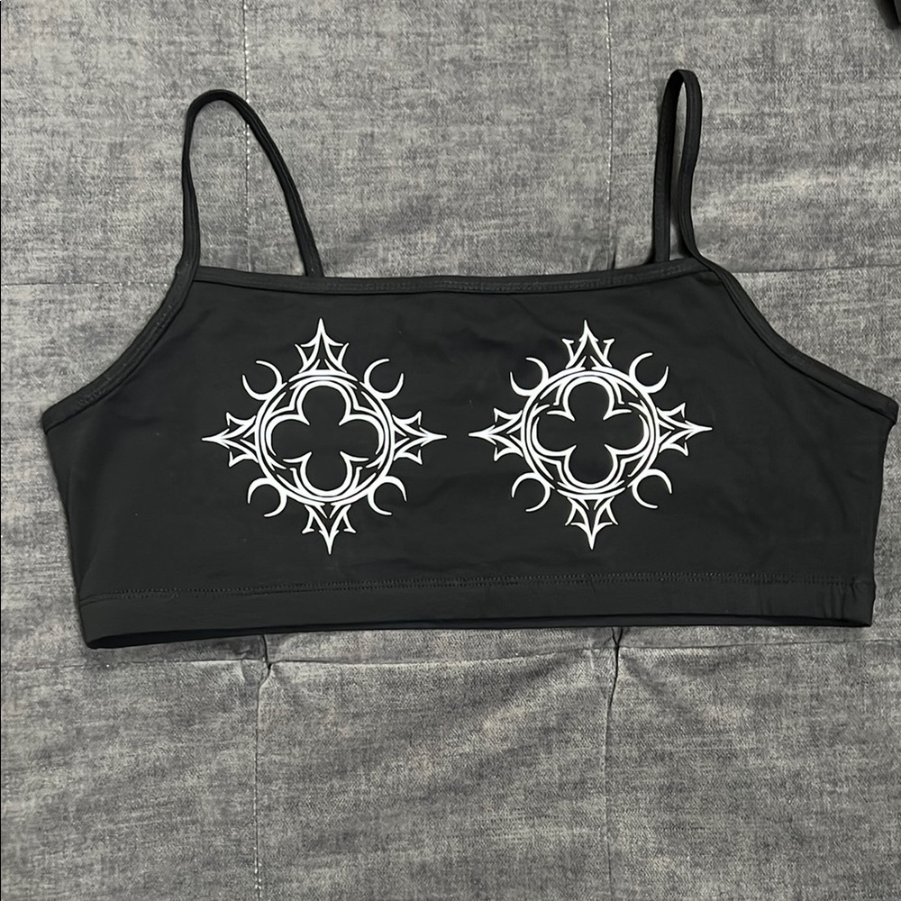 WITCHWOOD FOR THE MORBIDLY INCLINED GOTHIC ORNAMANET Black Graphic BRA Top Goth